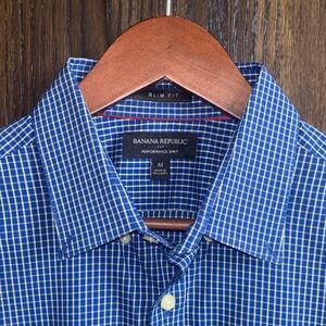 Banana Republic Men's Blue Windowpane Slim Fit Button-Down Shirt | Performance